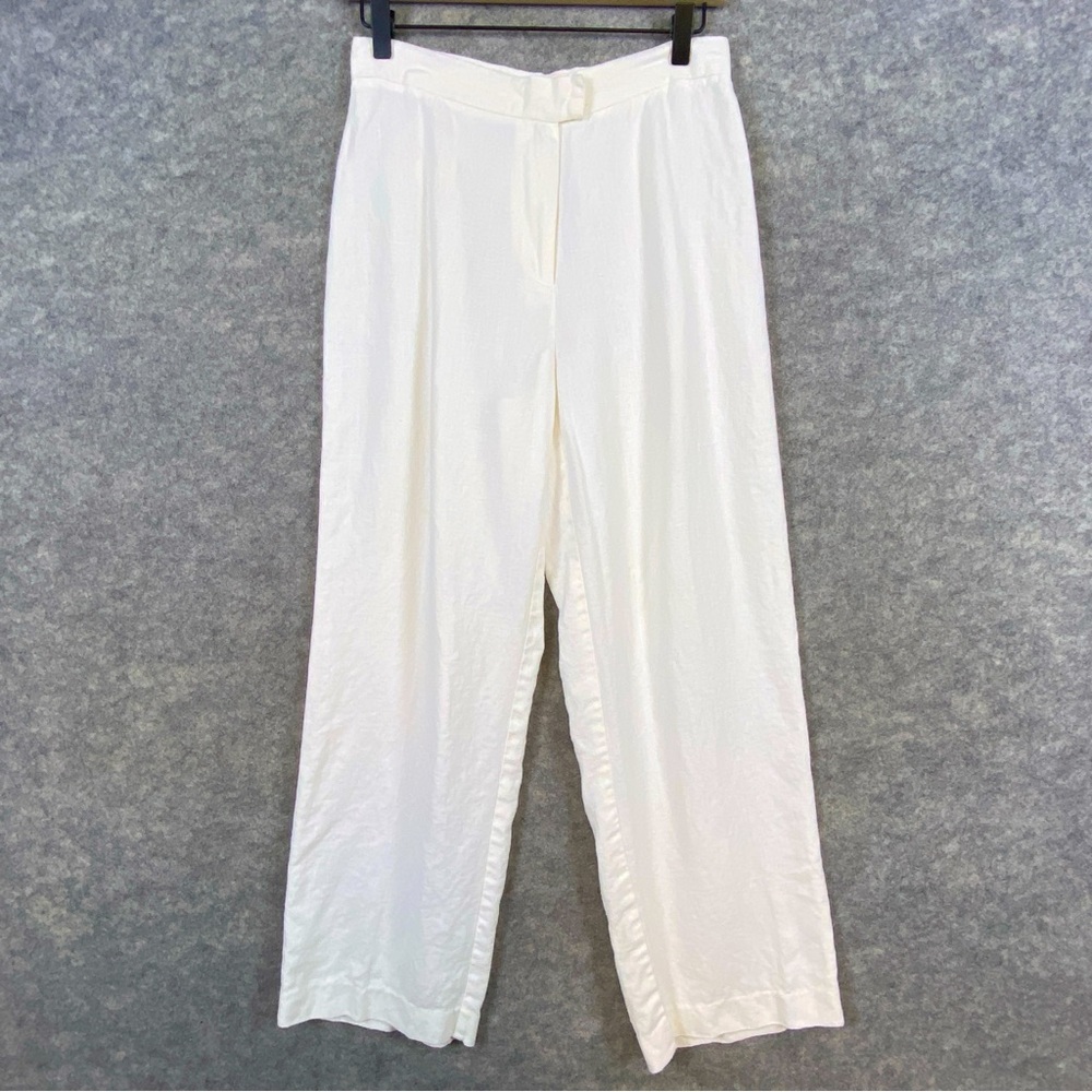John Paul Richard 100% Linen Pants Size 6 White High Waist Straight Leg Preppy